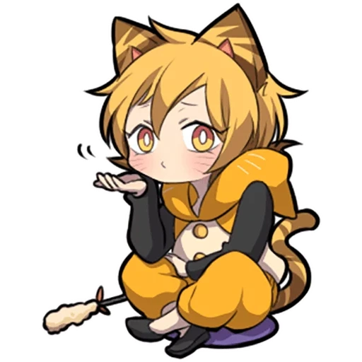 nessuna tigre, linea del gattino, capo di chibi, personaggi chibi, kitten sazi arancione