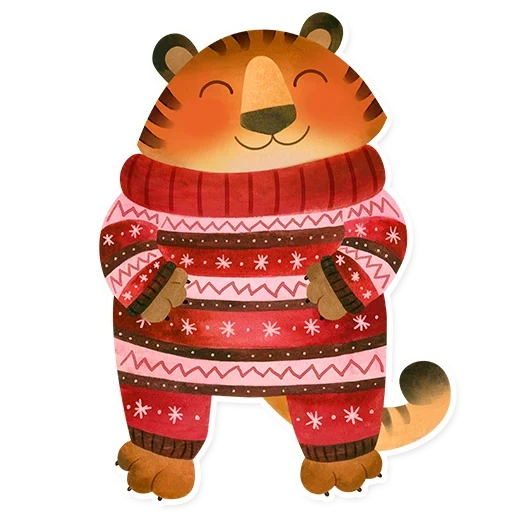 ein spielzeug, glücklicher tiger, bärenpullover, mishka sweaters postkarten, keramikbärenpullover