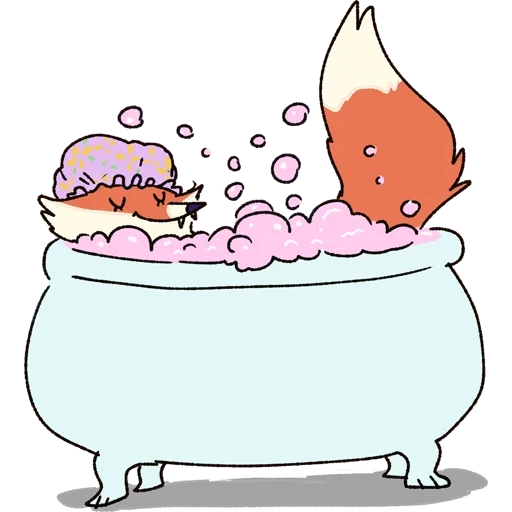 bain, bain de renard, de prendre un bain, baignade avec des bulles dessin, dessin en mousse de renard