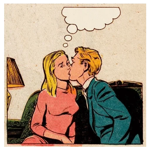 cómico de arte, los cómics son lindos, cómics de arte pop, chicas de cómics, cómic de beso francés
