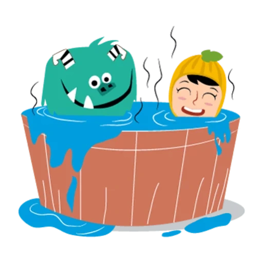 illustration, le garçon lave, de prendre un bain, poêle, grenouille bouillant une expérience
