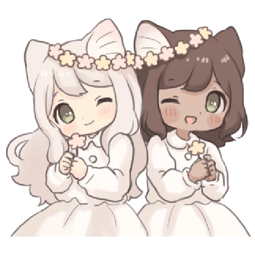 cute anime, twin kittens, usako 1225 artwork