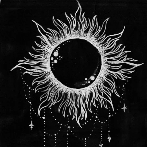 lua sol, sol preto, tattoo sun moon, esboço tatuagem lua de sol, fundo preto da lua solar