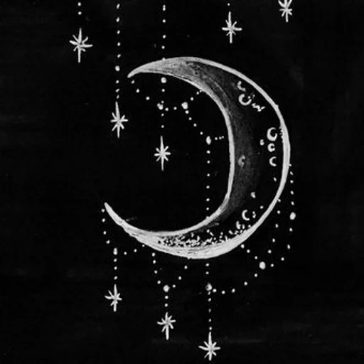 boho moon, mezzaluna, boho moon drawing, bella mezzaluna, arte di sfondo nero della luna