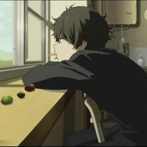 picture, anime guys, houtarou oreki, anime characters, sad anime guy