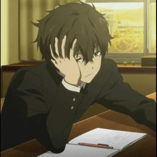 picture, anime study, anime guys, khotaro oreki lazy, black aesthetics of anime