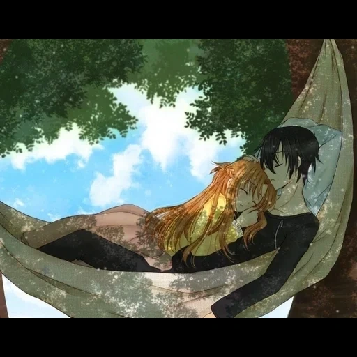 arte anime, coppia di anime, kirito asuna dorme, anime boyfriend girl