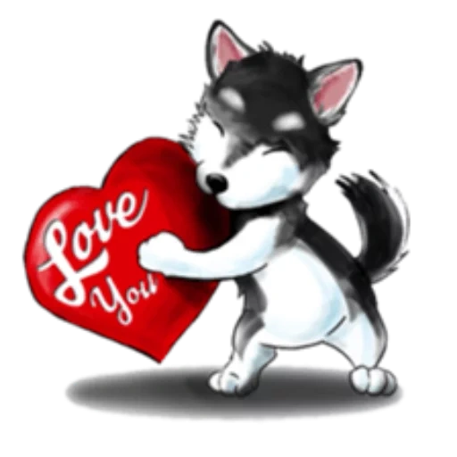valentin husky, dessin animé, husky d'alaska, valentin avec un chien, bonne saint valentin husky