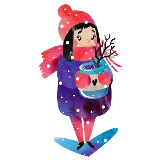 ilustrasi, adobe illustrator, ilustrasi vektor, gadis dengan menggambar tangan pohon natal
