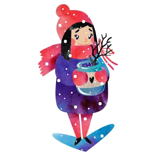 illustrationen, adobe illustrator, vektorillustration, mädchen weihnachtsbaum handgemalt