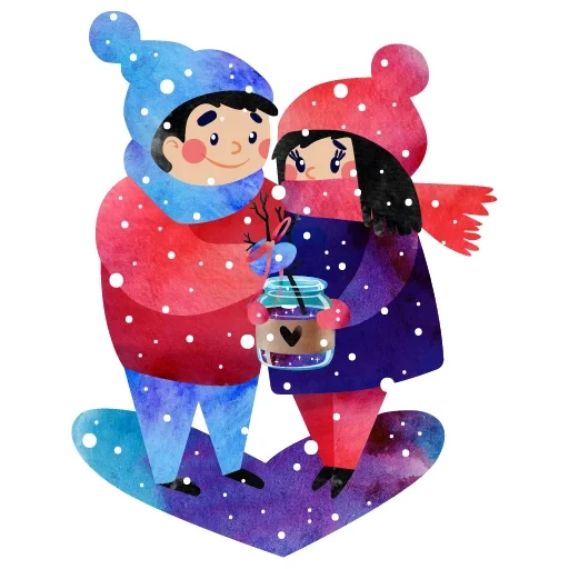 set off ilustração, amor aquarela de inverno, casal desenho de natal