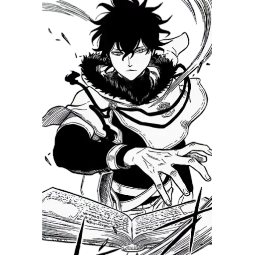 clover noir, yuno trèfle noir, anime black clover, caricature trèfle noir à quatre feuilles, yuno black clover comics