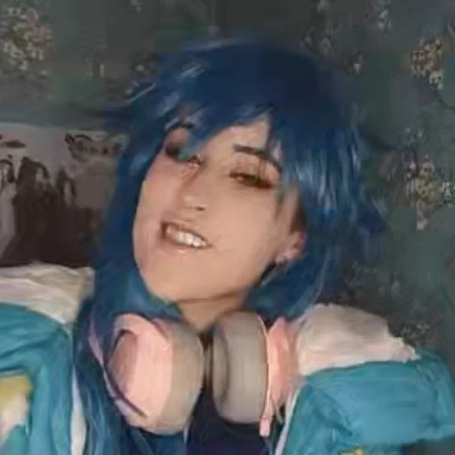 webp, torifox, cosplay with blue hair