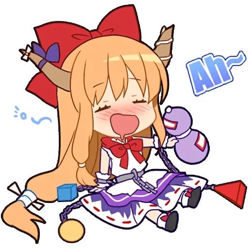 seni anime, suika ibuki, proyek touhou, karakter anime, touhou project anime