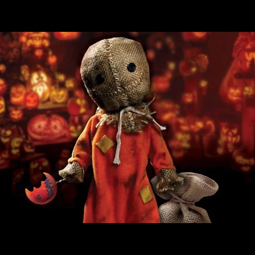 a toy, dead doll, trick r treat, wallet or life, trick r treat sam figure