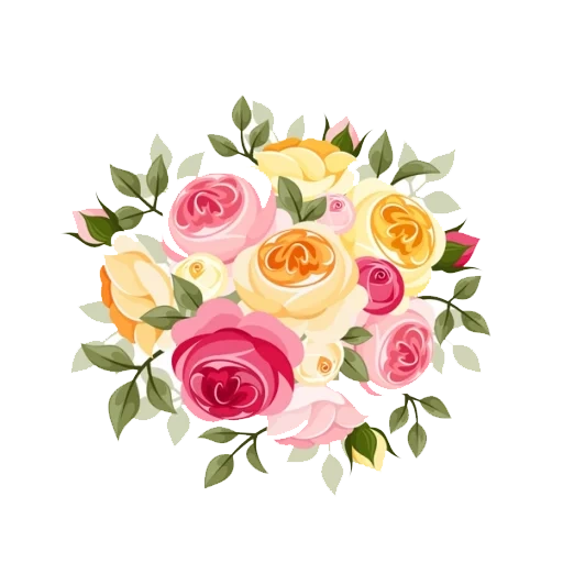 rose vector, bunga vektor, cat air bunga, vektor buket merah muda dan kuning, stiker bunga cat air