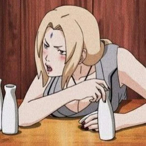 tsunade is out, tsunade senju, tsunade laughs, tunade is drinking, zunade senju is full growth