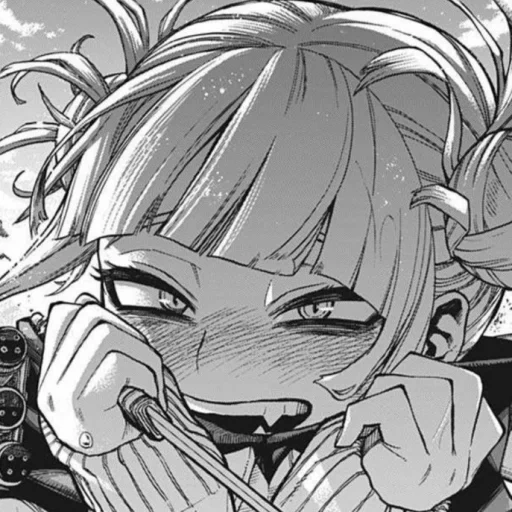 figure, himiko toga, écran de bande dessinée toga, my heroes academy, anime ahegao noir et blanc