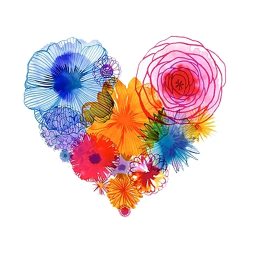 сердце цветов, акварельные цветы, абстрактные цветы, сердце цветов акварель, цветочное сердце акварель