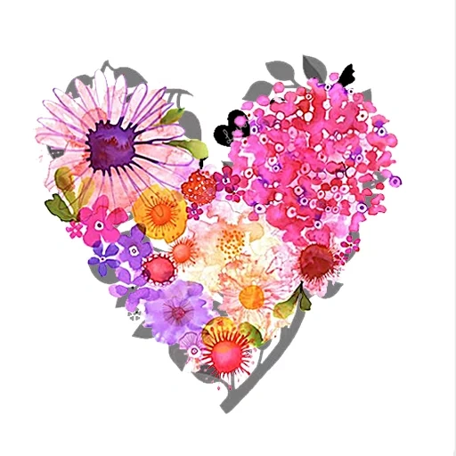 сердце цветы, сердце цветами, цветочное сердце, иллюстрация цветы, акварельные цветы сердце