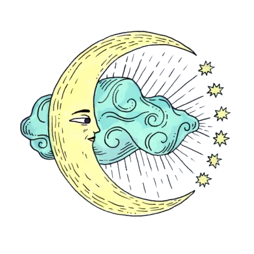 луна иллюстрация, стилизованная луна, рисунки стиле тумблер