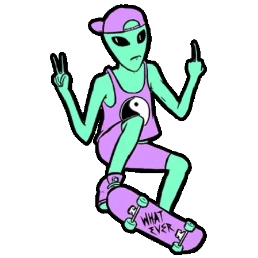 мальчик, наклейка alien, рисунок скейта, рисунок скейтборда, инопланетянин скейте