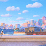 animation background in 1990s, urban landscape, puppy patrol 2021, city panoramic pixel, the secret life city of pets