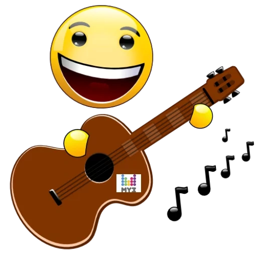 guitarra feliz, smiley con una guitarra, ilustración de guitarra, smilik con una balalaika, emoticón musical