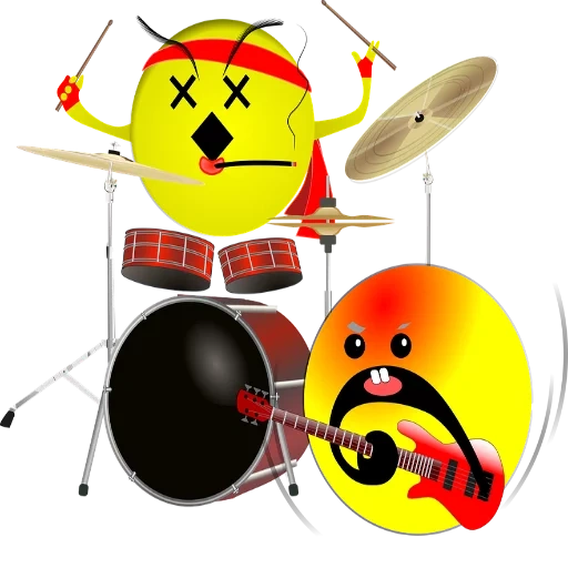 batterie, tambour smiley, batteur de sourire, émoticône musicale, le jeu de la batterie animashka