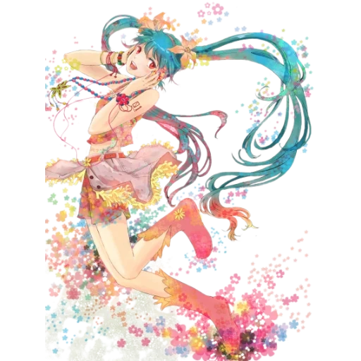 miku hatsune, fée vocaloïde, vocaloïde miku, miku hatsun elf, fleurs de hatsun miku