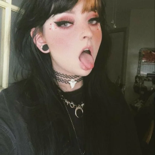 young woman, ahegao gotha, goths of the girl, gothic makeup, gothic girls