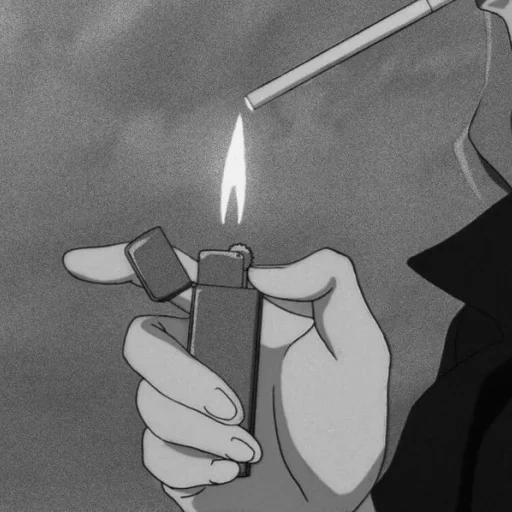аниме, рисунок, грустные аниме, aesthetic anime блэк, кадры аниме сигаретой чб