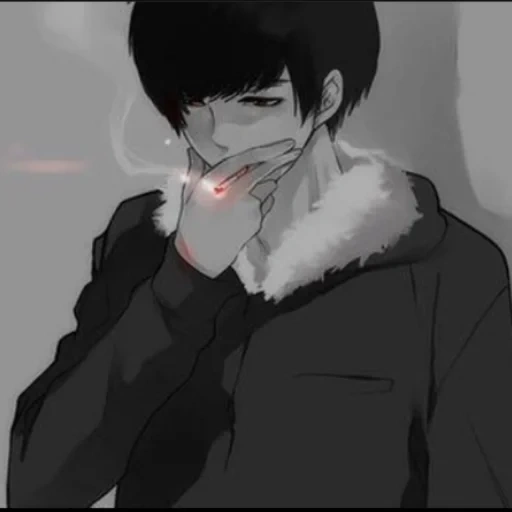 рисунок, аниме идеи, аниме амино, аниме парень сигаретой, парень чёрной толстовке арт
