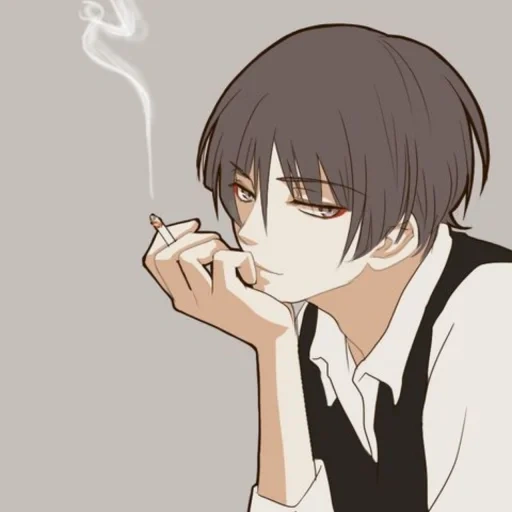 рисунок, аниме парни, парни аниме, курящие аниме парни, аниме курящий парень