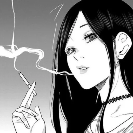 рисунок, девушка сигаретой, аниме курящая девушка, курящая аниме девочка, девушка сигаретой во рту