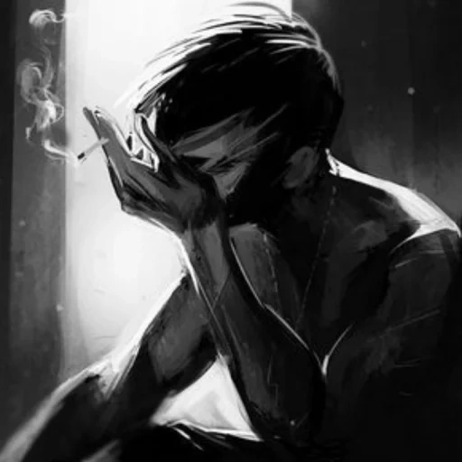 парень сигаретой, курящие аниме парни, арт депрессия парень, парень сигаретой арт, мужчина сигаретой арт