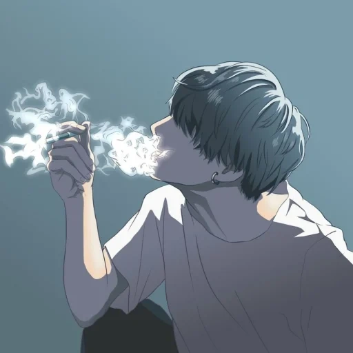 рисунок, аниме арты, парни аниме, дым сигарет, аниме мальчики