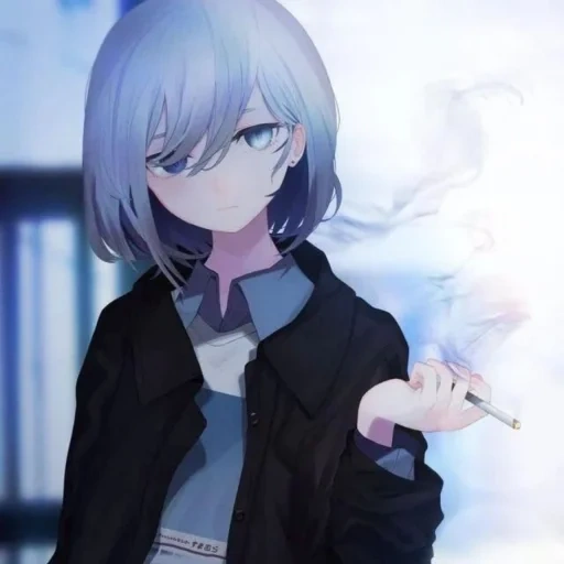 аниме арты, аниме девушки, аниме тян курит, курящая аниме тян, аниме девушка сигаретой