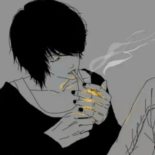 аниме курят, аниме парни, аниме парни грустные, курящий подросток арт, аниме парень сигаретой