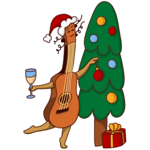 hai, ukulele, weihnachtsmann mit gitarre, ukulele zeichnung, gitarrenillustration