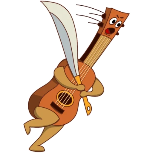 kucing, hiu, gitar kecil, ukulele kuning, gitar kartun