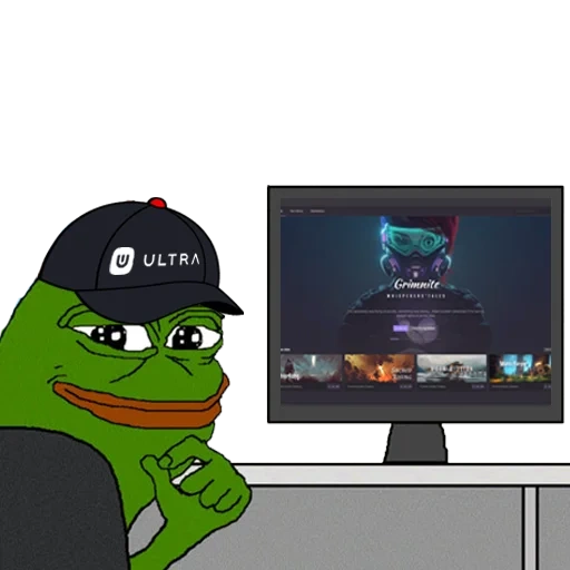 pepe, der händler der kröte, pepe frosch, die kröte vor dem computer, pepe der frosch hinter dem kopierer