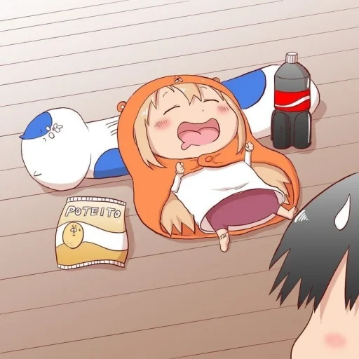 anime two carted sister umaru, hermana de dos caras umaru, umaru, umaru chan come, sististryon umaru