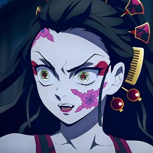 anime charaktere, kimetsu no yaiba demon slayer, schneiden sie die klinge von edith dämon, dark schwert zerhackt den dämon 18, dämon anime klinge schneidet den dämon rotlichtbezirk