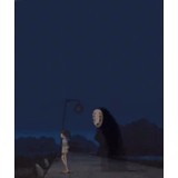 oscuridad, dirigido por fantasmas, hayao miyazaki demonio sin rostro, caonasy llevado por fantasmas, dibujos animados llevados por fantasmas 2001