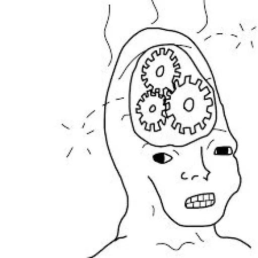 child, the brain is a meme, wojak mask, wojak schizophrenia, brainlet painted