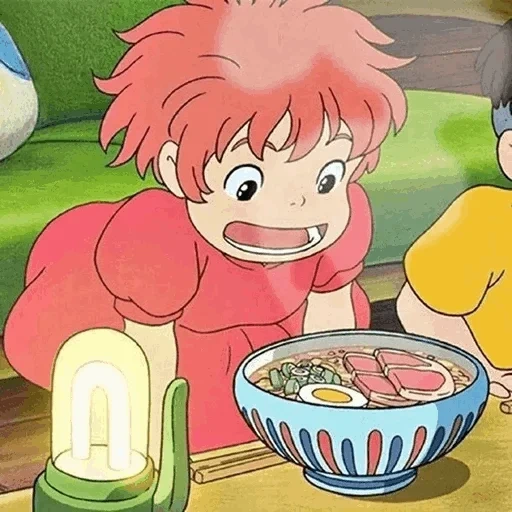 peixe bobo, animação peixe garota, peixe de penhasco de menina de onda, ramen de menina de peixe pequeno, miyazaki peixinho garota