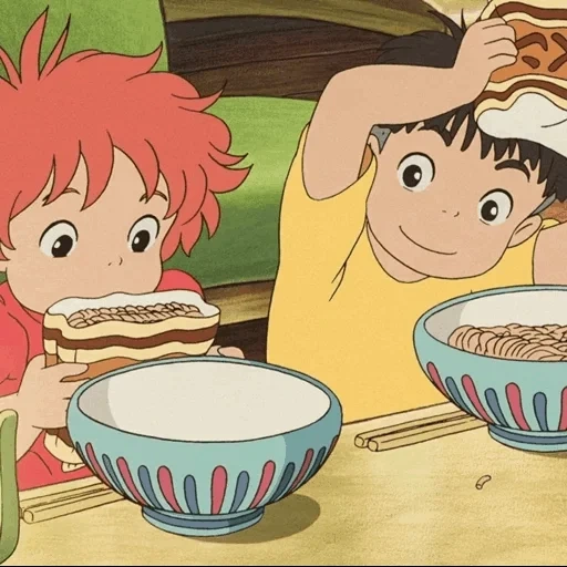 pesce ponyo, pesce scogliera ponyo, ramen ponyo piccolo pesce, pesce ponyo con noodles, piccolo pesce poniu cliff ramen