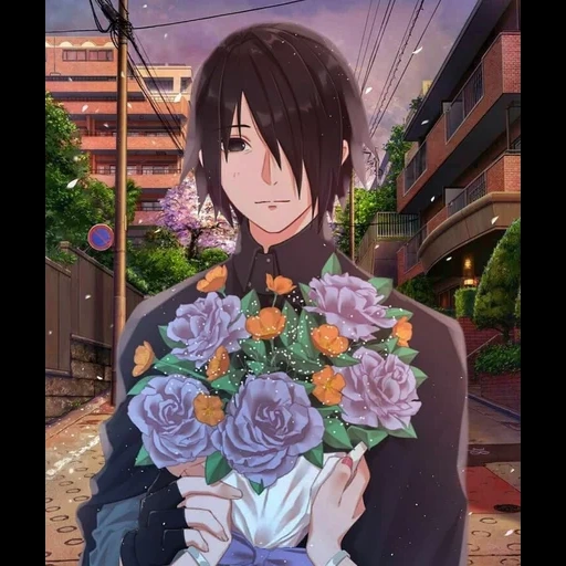 sasuke, idéias de anime, arte de anime, personagens de anime, o cara com flores de flores