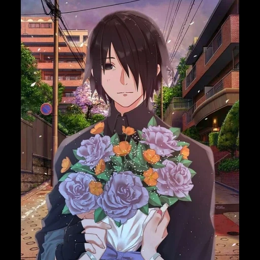 sasuke, animation creativity, animation art, cartoon character, floral boy